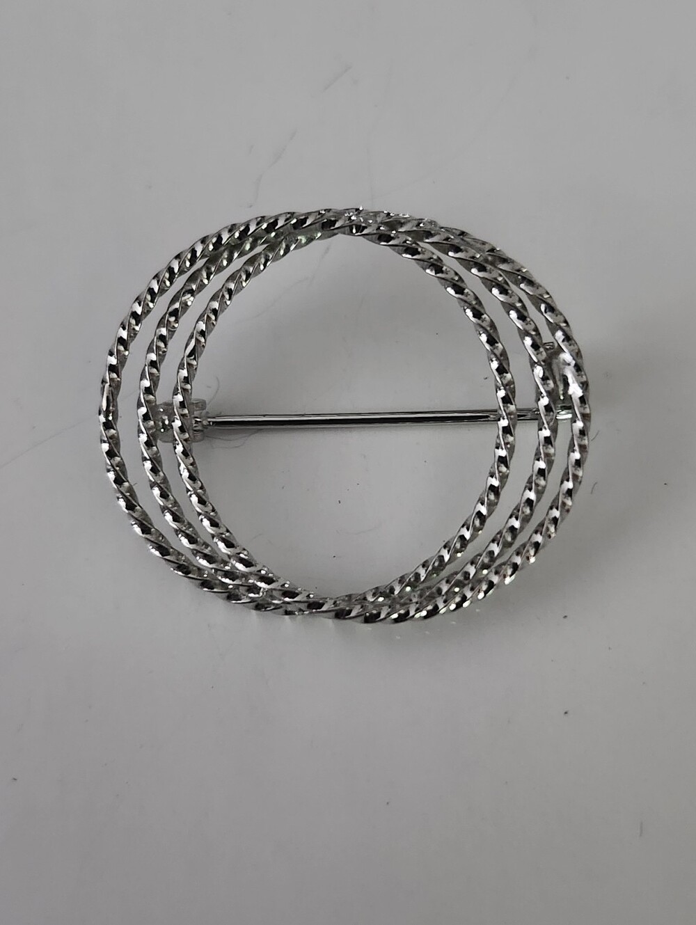 Silver Twisted Triple Hoop Brooch Pin - Minimalist Style